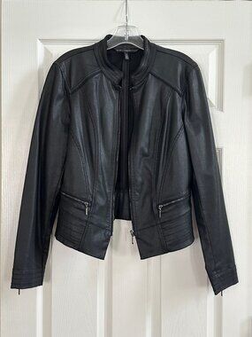 White House Black Market Coated Denim Moto Jacket - Black - Size 10